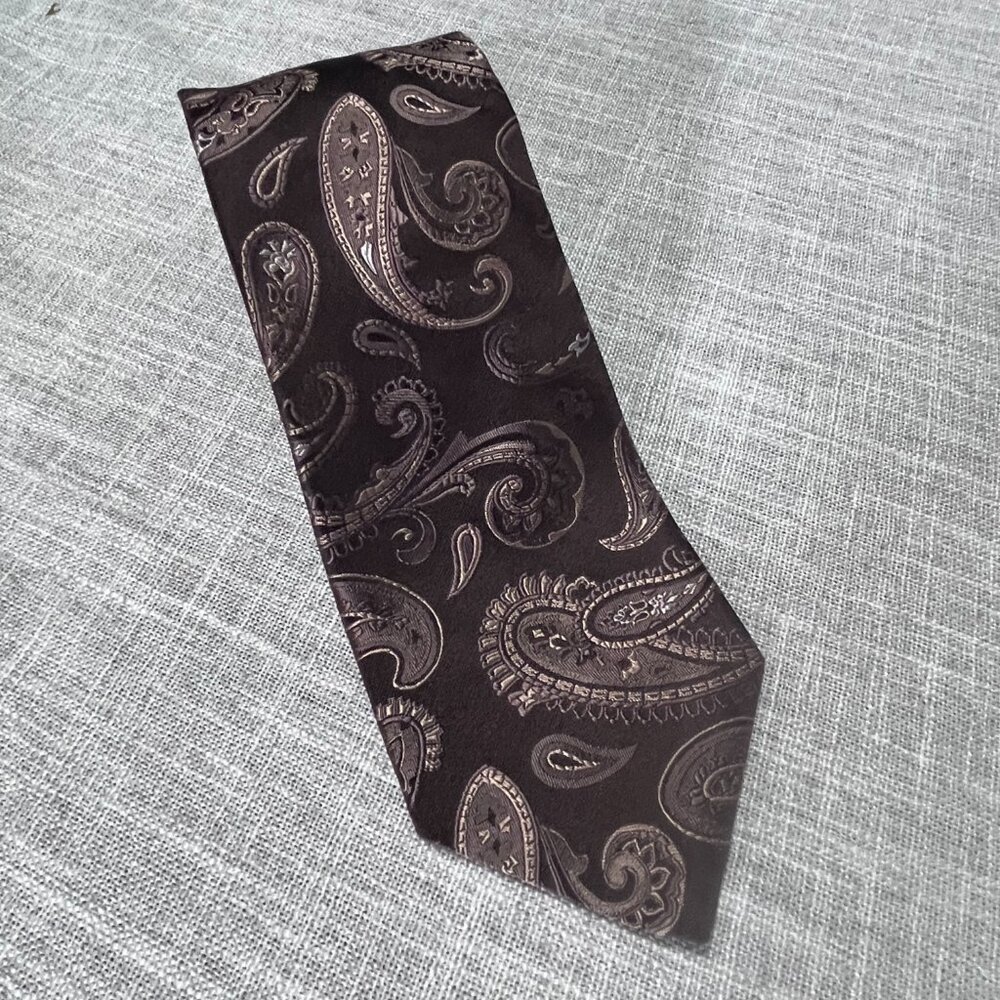 Chocolate Brown Paisley Men's 100% Silk Tie City of London Groom Western Wedding